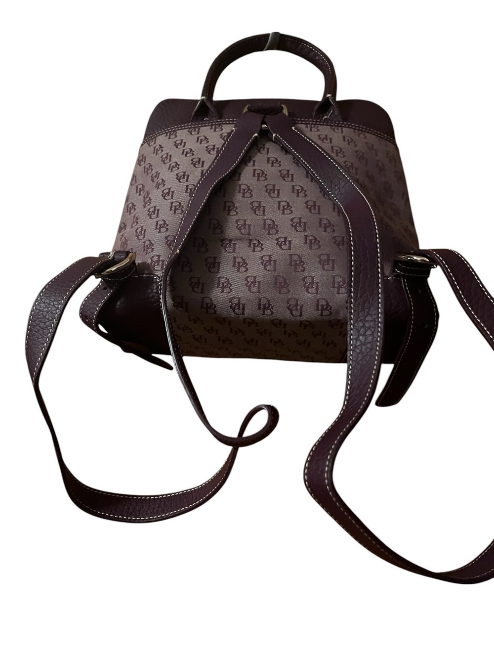 Dooney & Bourke Brown Logo Canvas Backpack with Dark Brown Trim - Picture 2 of 2